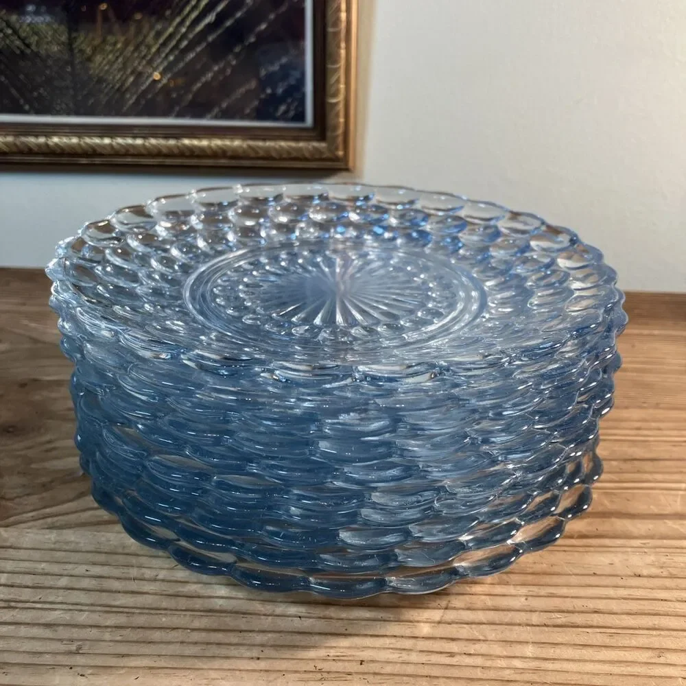 VTG SET OF 10 ANCHOR HOCKING “Blue Sapphire” Bubble Bread & Butter Plates 6.75”